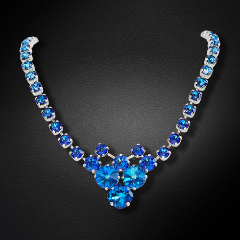 Vestuvinis kaklo papuošalas "Bohēma (Bermuda Blue)" su Swarovski™ kristalais